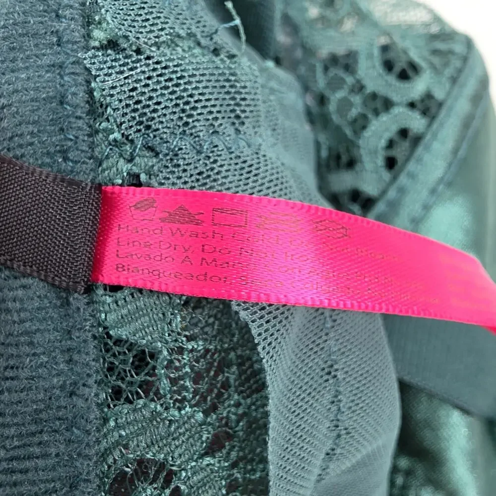 NWOT Seven ‘Til Midnight Green Satin & Lace Bustier with Garter Straps Size S
